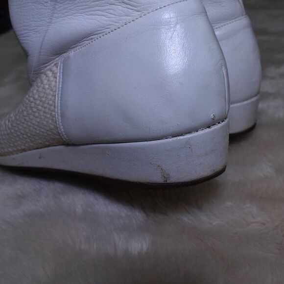 Charles Jourdan VTG 80s White Leather Crochet Ankle Boots Women’s Size 8.5 - Picture 5 of 16